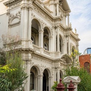 Heritage lime render and masonry conservation at Medley Hall, University of Melbourne.