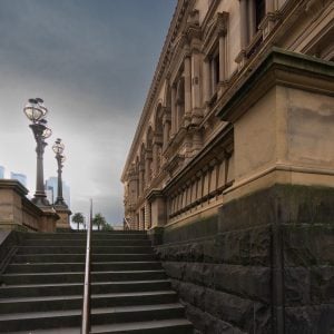 Sandstone balustrade conservation at the Old Treasury Building in Melbourne.