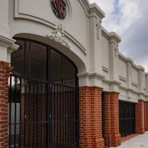 Conserved heritage façade and architectural detailing at Caulfield Racecourse in Melbourne.